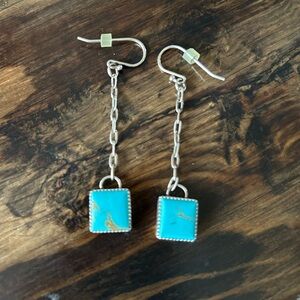 Sterling silver drop earrings. Kingman turquoise.